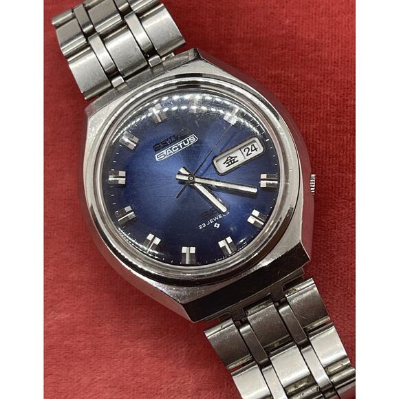 VINTAGE 1975 Seiko 5 Actus 23j Mens Automatic Watch Bracelet Blue Dial 6106-8680 - Picture 6 of 11